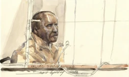 Portrait d'audience de  Pascal Simbikangwa lors du premier procès devant les assises le 4 février 2014 à Paris