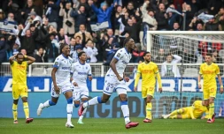 Les Auxerrois exultent après le but de Nuno Da Costa contre Nantes, le 16 avril 2023 au stade de l'Abbé-Deschamps