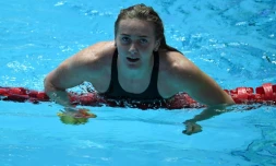 L'Australienne Ariarne Titmus aprĂšs sa victoire sur 400 m libre aux Mondiaux de natation, le 21 juillet 2019 Ă Gwangju