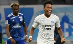 Le défenseur de l'OM Boubacar Kamara vient d'ouvrir le score contre Strasbourg le 20 octobre 2019 à Marseille