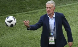 Le sélectionneur de la France Didier Deschamps lors du match face au Danemark le 26 juin 2018 au stade Luzhniki à Moscou lors du Mondial