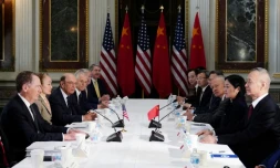 Robert Lightizer (à gauche), le négociateur américain, discute avec le vice-Premier ministre chinois Liu He (à droite) à Washington le 21 février 2019.