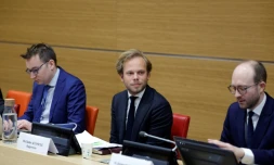 Le député UDR Charles Alloncle, rapporteur de la commission d'enquête sur l'audiovisuel public, le 8 avril 2026 à l'Assemblée nationale à Paris