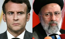 Photomontage du président français Emmanuel Macron et du président iranien Ebrahim Raïssi
