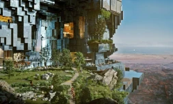 Photo fournie le 26 juillet 2022 par le projet de mégalopole futuriste NEOM montrant le plan de conception des structures parallèles de 500 mètres de haut, connues sous le nom de "The Line", au c&oelig;ur de la ville, sur la mer Rouge