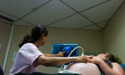 Un médecin fait une échographie à la maternité d'Argenteuil, près de Paris, le 22 juillet 2013