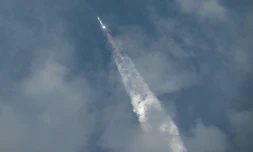 La fusée Starship lors de son décollage le 14 mars 2024 à Boca Chica, au Texas, pour un troisiÚme vol d'essai