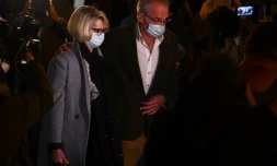 Isabelle et Jean-Philippe Fouillot, les parents d'Alexia Daval, quittent le palais de justice de Vesoul Ă l'issue du premier jour de procĂšs, le 16 novembre 2020