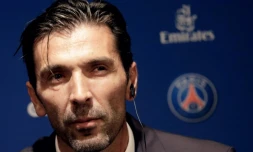 Le gardien de but italien Gianluigi Buffon lors de sa conférence de presse de présentation au Paris-Saint-Germain, le 9 juil 2018 au Parc des Princes 