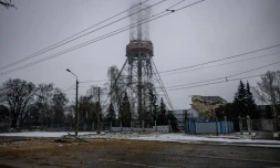 La tour de télévision touchée la veille par une frappe russe, le 2 mars 2022 à Kiev