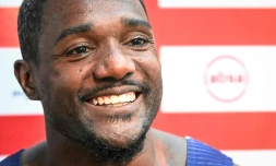 Justin Gatlin le 18 septembre 2021 lors d'une conférence de presse après une compétition à Nairobi