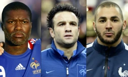Une combinaison de photos montrant de gauche à droite Djibrill Cisse, Mathieu Valbuena et Karim Benzema