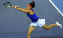 Caroline Garcia lors de sa derniĂšre sortie avec la France en Fed Cup, le 13 novembre 2016 Ă Strasbourg