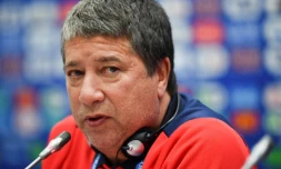Le sélectionneur du Panama Hernan Gomez en conférence de presse, le 14 juin 2018 à Sotchi