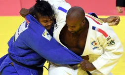 Le champion olympique français Teddy Riner lors de son quart de finale des Mondiaux face au Brésilien Freddy Figueroa, le 2 septembre 2017 à Budapest