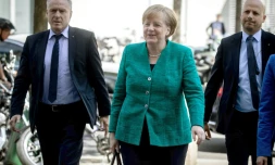 La chancelière allemande Angela Merkel vient rencontrer la direction de son parti, la CDU, le 14 juin 2018 à Berlin