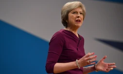 Theresa May au dernier jour du congrĂšs du parti conservateur, le 5 octobre 2016 Ă Birmingham