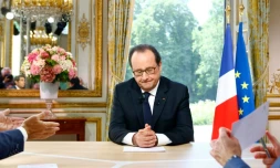Le président François Hollande lors d'une interview à la télévision à l'Elysées, le 14 juillet 2016