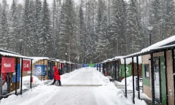 Les mobil-homes du village olympique des Jeux de Milan Cortina, le 3 février 2026 à Cortina d'Ampezzo 