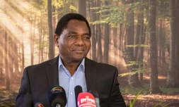 Le nouveau président de la Zambie, Hakainde Hichilema, lors de son premier discours chez lui à Lusaka, le 16 août 2021