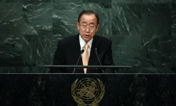Le secrétaire général de l'ONU Ban Ki-moon, lors de l'ouverture de la session annuelle de l?Assemblée générale de l'ONU, le 20 septembre 2016, à New York