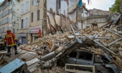 Vue des deux immeubles effondrés rue d'Aubagne à Marseille, le 5 novembre 2018