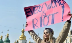 Une manifestante lors de la journée internationale de lutte pour les droits des femmes, à Kiev, le 8 mars 2017