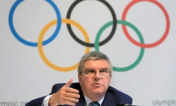 Le président du CIO Thomas Bach lors d'une conférence de presse le 21 juin 2016 à Lausanne