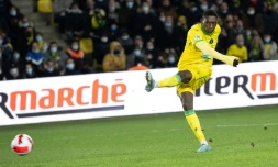 L'attaquant Randal Kolo Muani marque le second but de Nantes contre Bastia, en demi-finale de Coupe de France, le 10 février 2022 au stade de La Beaujoire