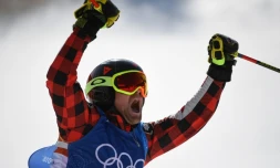 Le Canadien Brady Leman remporte l'or en skicross lors des JO de Pyeongchang, le 21 février 2018
