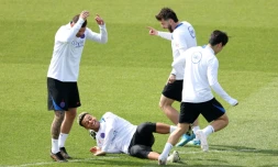 Les Parisiens lors de l'entraînement de veille de match  au Campus PSG de Poissy, le 27 avril 2026 en vue du choc contre le Bayern Munich