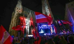 Le chef de file du Parti de la Liberté (extrême droite), Herbert Kickl, s'exprime lors d'un rassemblement électoral sur la Stephansplatz à Vienne, en Autriche, le 27 septembre 2024