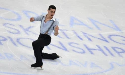 L'Espagnol Javier Fernandez lors du programme libre Ă l'Euro de patinage artistique, le 28 janvier 2016 Ă Bratislava