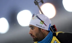 Martin Fourcade lors du sprint 10 km à Tioumen en Russie, le 22 mars 2018