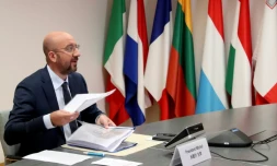 Le président du Conseil européen Charles Michel participe à une visioconférence dans le cadre du sommet UE-Chine, le 22 juin 2020 à Bruxelles