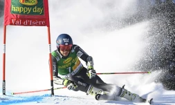 Le Français Mathieu Faivre lors de la 1re manche du slalom géant de Val-d'Isère (Savoie), le 4 décembre 2016   