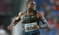 L'Américain Christian Coleman lors du 200 m du meeting d'Ostrava, le 20 juin 2019