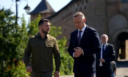 Volodymyr Zelensky (g) et son homologue polonais, Andrzej Duda, Ă Loutsk, en Ukraine, le 9 juillet 2023