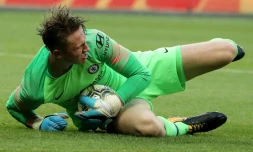 Marcin Bulka alors gardien de but de Chelsea lors du match amical face Ă l'Inter Milan Ă Nice le 28 juillet 2018