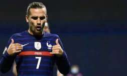 L'attaquant Antoine Griezmann ouvre le score pour la France lors du match de Ligue des nations face à la Croatie, à Zagreb, le 14 octobre 2020