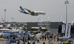 Vol de démonstration d'un Airbus A380Plus au salon du Bourget, le 22 juin 2017