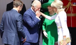 Le roi Charles III et la reine Camilla accueillent le président Emmanuel Macron et son épouse Brigitte Macron pour la première visite d'Etat au Royaume-Uni d'un président français en 17 ans, le 8 juillet 2025