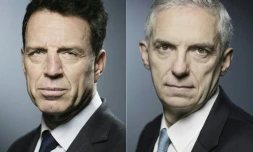 Combo des deux candidats à la présidence du Medef, de gauche à droite: Geoffroy Roux de Bezieux et Alexandre Saubot