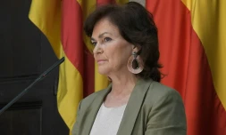 La vice-présidente du gouvernement espagnol Carmen Calvo en conférence de presse à Valence, le 14 juin 2018