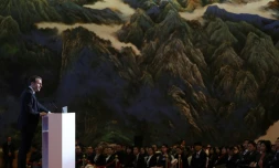 Emmanuel Macron prononce un discours au palais Daminggong, à Xian, en Chine, le 8 janvier 2018