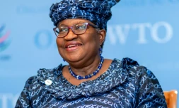 La Nigériane Ngozi Okonjo-Iweala, directrice générale de l'OMC, le 16 février 2024 à Genève