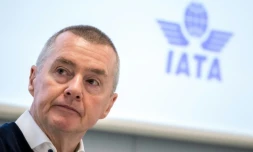 Le directeur général de l'Iata (Association internationale du transport aérien), Willie Walsh, lors d'une "journée presse" au siÚge de son organisation à GenÚve (Suisse), le 6 décembre 2023