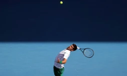 Le Serbe Novak Djokovic face à l'Argentin Diego Schwartzman en 8e de finale de l'Open d'Australie, à Melbourne, le 26 janvier 2020