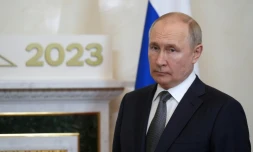 Le président russe Vladimir Poutine lors d'une réunion à Strelna, prÚs de Saint-Pétersbourg, le 26 juillet 2023