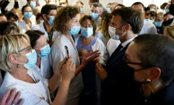 Le président Macron à l'hôpital de Cherbourg (Manche) le 31 mai 2022